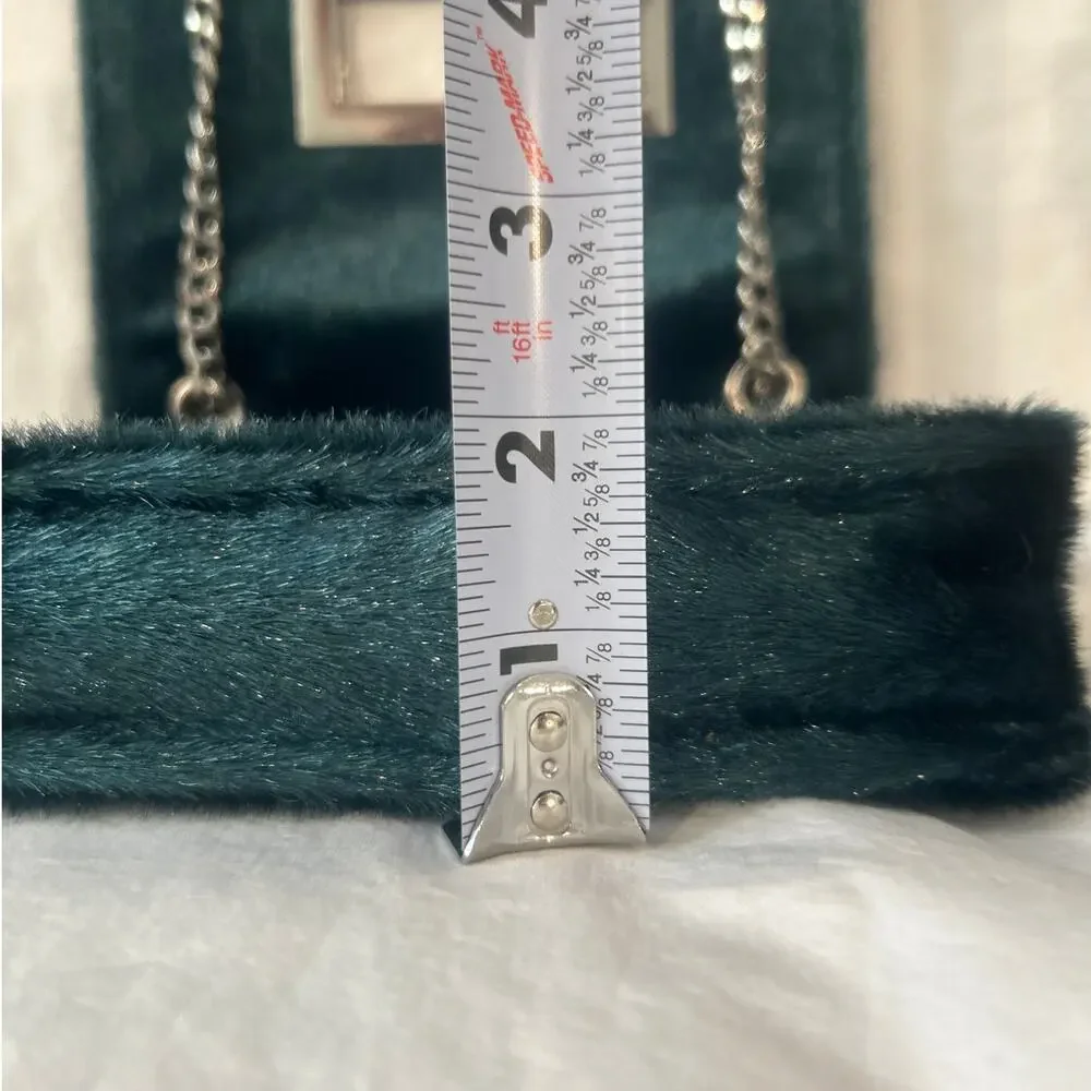 FREE PEOPLE Deep Emerald Green Faux Calf Hair Mini Crossbody Bag Silver Chain